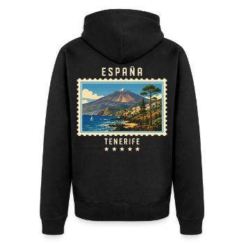 Spanien Teneriffa Vintage Reisemarke - Unisex Premium Bio Zip Hoodie - Schwarz - Hinten - Nico (187cm)