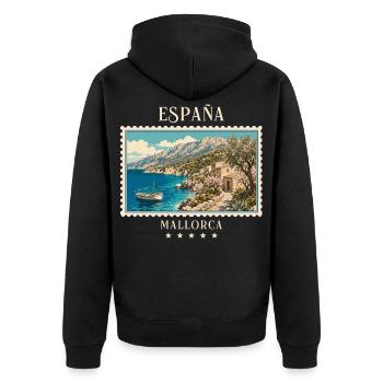 Spanien Mallorca Vintage Reisemarke - Unisex Premium Bio Zip Hoodie - Schwarz - Hinten - Nico (187cm)