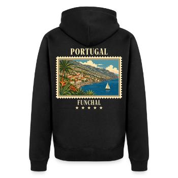 Portugal Funchal Vintage Travel Brand - Unisex Premium Organic Zip Hoodie - black - Back - Nico (187cm)