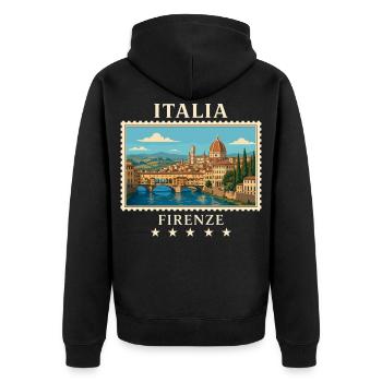 Italien Florenz Vintage Reisemarke - Unisex Premium Bio Zip Hoodie - Schwarz - Hinten - Nico (187cm)
