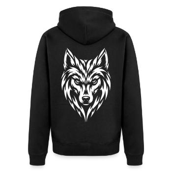 Wolf Tribal Tattoo Style - Unisex Premium Bio Zip Hoodie - Schwarz - Hinten - Nico (187cm)