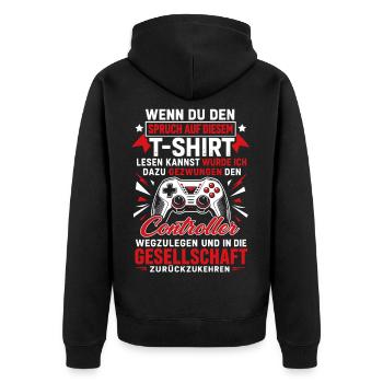 Controller Gamer Spruch Zocker - Unisex Premium Bio Zip Hoodie - Schwarz - Hinten - Nico (187cm)
