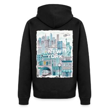 New York City Watercolor Skyline - Unisex Premium Bio Zip Hoodie - Schwarz - Hinten - Nico (187cm)