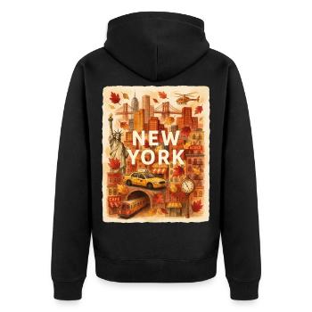 Herbst-Sketch aus New York City - Unisex Premium Bio Zip Hoodie - Schwarz - Hinten - Nico (187cm)