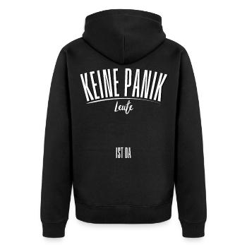 Keine Panik Name ist da personalisierbar Geschenk! - Unisex Premium Bio Zip Hoodie - Schwarz - Hinten - Nico (187cm)