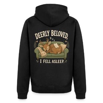 Hirschgeliebter Ich bin eingeschlafen Lustiger schlafender Hirsch M - Unisex Premium Bio Zip Hoodie - Schwarz - Hinten - Nico (187cm)