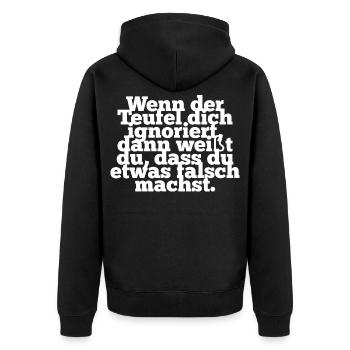 Teufel Shirt Damen Glauben Spruch Lustig - Unisex Premium Bio Zip Hoodie - Schwarz - Hinten - Nico (187cm)