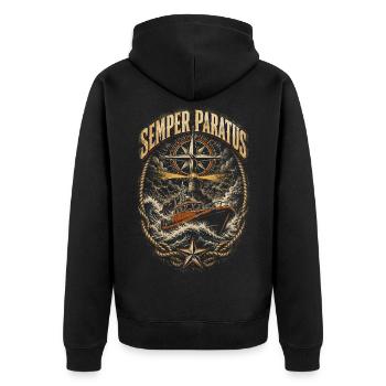 Küstenwache Rettungsschwimmer Semper Partus - Unisex Premium Bio Zip Hoodie - Schwarz - Hinten - Nico (187cm)