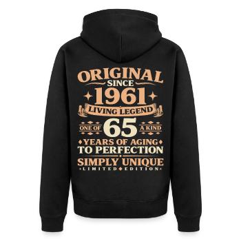 Baujahr 1961 Geburtstag 65 Jahre Vintage - Unisex Premium Bio Zip Hoodie - Schwarz - Hinten - Nico (187cm)