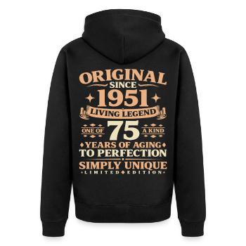 Baujahr 1951 Geburtstag 75 Jahre Vintage - Unisex Premium Bio Zip Hoodie - Schwarz - Hinten - Nico (187cm)
