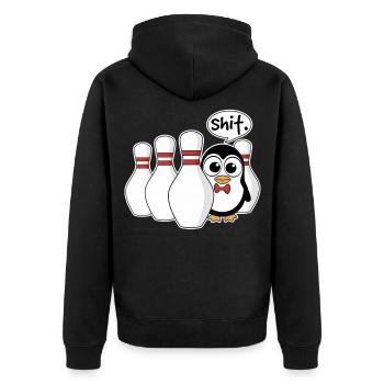 Pinguin im Kegel – Shit Moment Shirt - Unisex Premium Bio Zip Hoodie - Schwarz - Hinten - Nico (187cm)