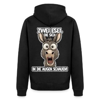 Zwei Esel schauen sich an – Lustiger Spruch - Unisex Premium Bio Zip Hoodie - Schwarz - Hinten - Nico (187cm)