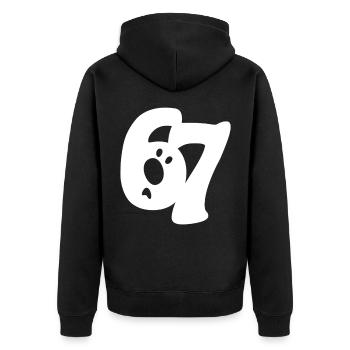 six seven | Zahlenduo 6 und 7 | fragendes Gesicht - Unisex Premium Bio Zip Hoodie - Schwarz - Hinten - Nico (187cm)