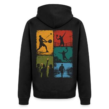 Padel und humorvoller Aperitif - Unisex Premium Bio Zip Hoodie - Schwarz - Hinten - Nico (187cm)