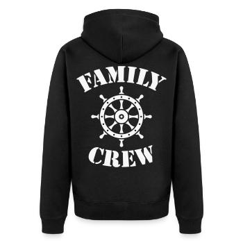 Family Crew (Steuerrad / Schiffscrew / White) - Unisex Premium Bio Zip Hoodie - Schwarz - Hinten - Nico (187cm)
