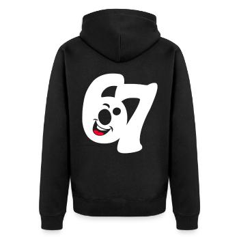 six seven | Zahlenduo 6 und 7 | Fröhliches Gesicht - Unisex Premium Bio Zip Hoodie - Schwarz - Hinten - Nico (187cm)