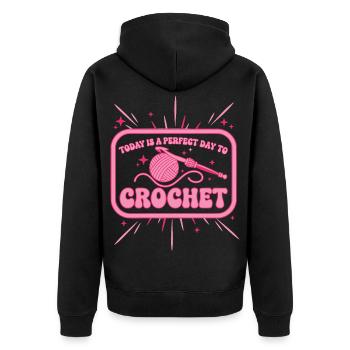 Heute ist ein perfekter Tag, um lustig zu häkeln - Unisex Premium Bio Zip Hoodie - Schwarz - Hinten - Nico (187cm)