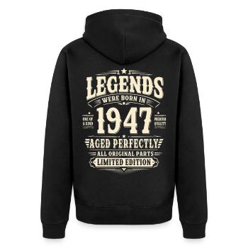 79. Geburtstag Geschenk Mann 1947 Vintage Retro - Unisex Premium Bio Zip Hoodie - Schwarz - Hinten - Nico (187cm)