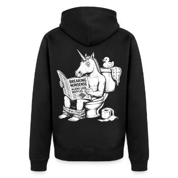 Nonsense motif with unicorn - Unisex Premium Organic Zip Hoodie - black - Back - Nico (187cm)