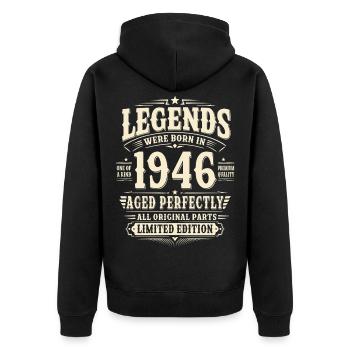80. Geburtstag Geschenk Mann 1946 Vintage Retro - Unisex Premium Bio Zip Hoodie - Schwarz - Hinten - Nico (187cm)