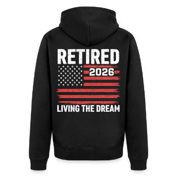 Retired 2026 Living The Dream - Unisex Premium Bio Zip Hoodie - Schwarz - Hinten - Nico (187cm)