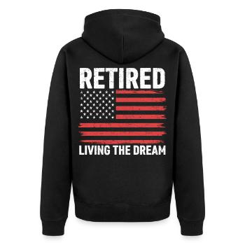 Retired Living The Dream - Unisex Premium Bio Zip Hoodie - Schwarz - Hinten - Nico (187cm)