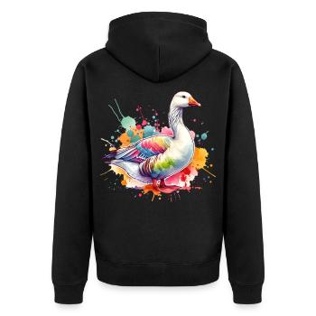 Emdengans Motiv - Unisex Premium Bio Zip Hoodie - Schwarz - Hinten - Nico (187cm)