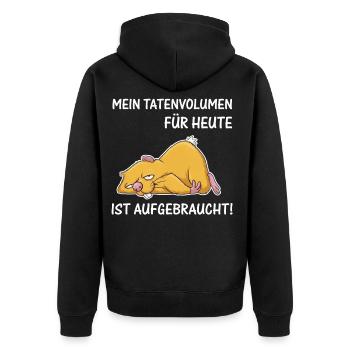 Schlafende Katze – Tatenvolumen aufgebraucht - Unisex Premium Bio Zip Hoodie - Schwarz - Hinten - Nico (187cm)