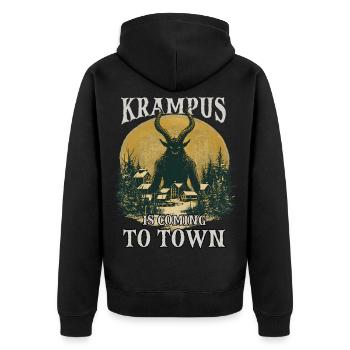 Krampus kommt in die Stadt - Unisex Premium Bio Zip Hoodie - Schwarz - Hinten - Nico (187cm)