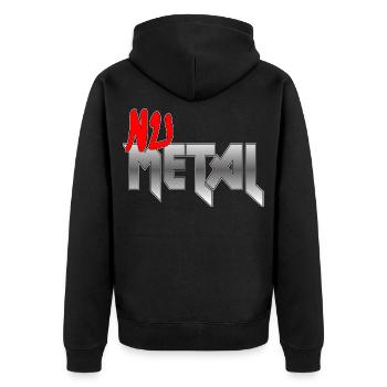 Nu Metal Red Fan Edition - Unisex Premium Bio Zip Hoodie - Schwarz - Hinten - Nico (187cm)