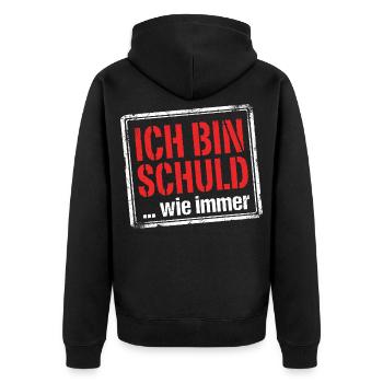 Ich bin schuld wie immer - Lustiger Spruch - Unisex Premium Bio Zip Hoodie - Schwarz - Hinten - Nico (187cm)