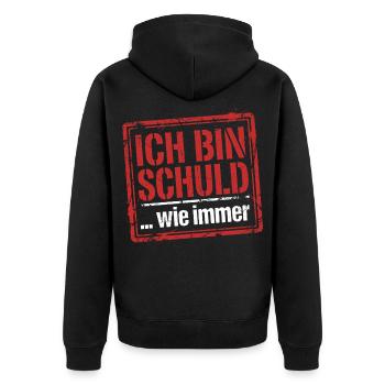 Ich bin schuld wie immer - Lustiger Spruch - Unisex Premium Bio Zip Hoodie - Schwarz - Hinten - Nico (187cm)