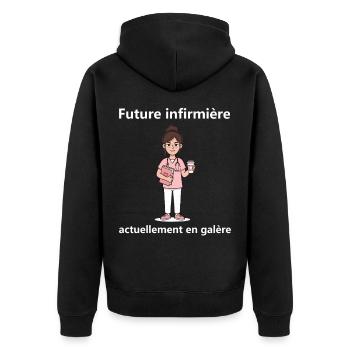 Étudiante Infirmière Épuisée - Cadeau Humour IFSI  - Veste à capuche bio Premium Unisexe - noir - Dos - Nico (187cm)