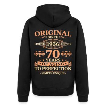 Original since 1956 Birthday 70 Years - Unisex Premium Bio Zip Hoodie - Schwarz - Hinten - Nico (187cm)