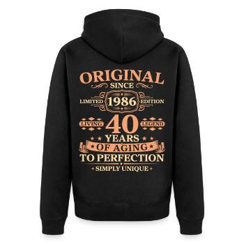 Original since 1986 Birthday 40 Years - Unisex Premium Bio Zip Hoodie - Schwarz - Hinten - Nico (187cm)