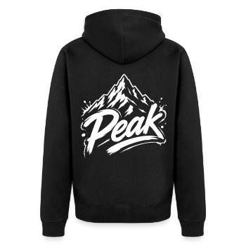 Peak Berggipfel Grafik | Jugendwort - Unisex Premium Bio Zip Hoodie - Schwarz - Hinten - Nico (187cm)