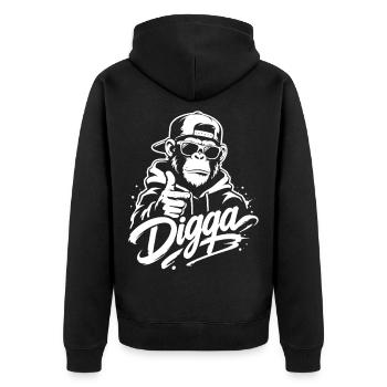 Digga | Cooler Graffiti Affe | Jugendwort - Unisex Premium Bio Zip Hoodie - Schwarz - Hinten - Nico (187cm)