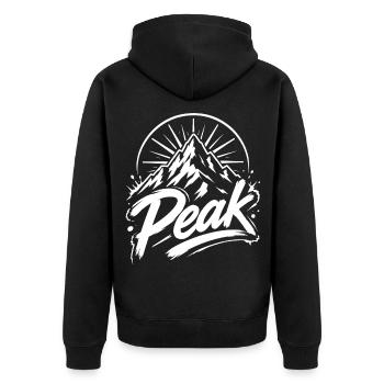Peak Berggipfel Grafik | Jugendwort - Unisex Premium Bio Zip Hoodie - Schwarz - Hinten - Nico (187cm)