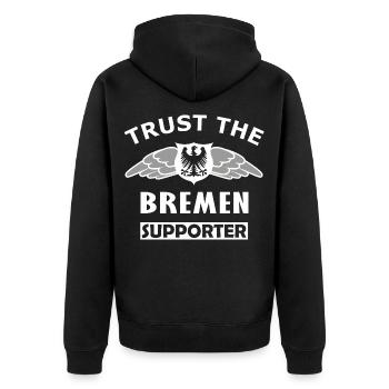 Vertraue dem Bremer Supporter - Unisex Premium Bio Zip Hoodie - Schwarz - Hinten - Nico (187cm)