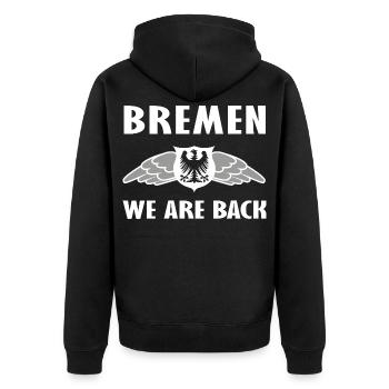 Bremen We Are Back Adler Wappen - Unisex Premium Bio Zip Hoodie - Schwarz - Hinten - Nico (187cm)