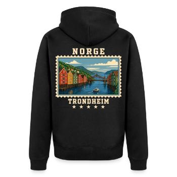 Norwegen Trondheim Vintage Reisemarke - Unisex Premium Bio Zip Hoodie - Schwarz - Hinten - Nico (187cm)