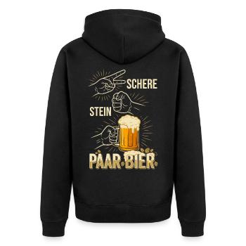Schere Stein Bier Trinkspiel Design - Unisex Premium Bio Zip Hoodie - Schwarz - Hinten - Nico (187cm)