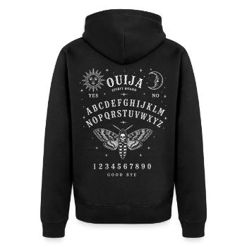 Ouija Spirit Board Moth | Witchy Occult Halloween - Unisex Premium Bio Zip Hoodie - Schwarz - Hinten - Nico (187cm)