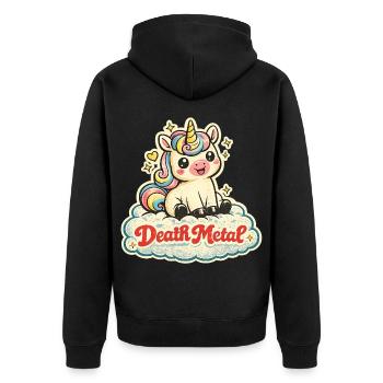 Death Metal Unicorn – Retro 70s Vintage - Unisex Premium Bio Zip Hoodie - Schwarz - Hinten - Nico (187cm)