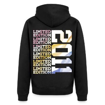 LIMITED EDITION 2011 - 15 JAHRE - 15. GEBURTSTAG - Unisex Premium Bio Zip Hoodie - Schwarz - Hinten - Nico (187cm)