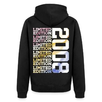 LIMITED EDITION 2008 - 18 JAHRE - 18. GEBURTSTAG - Unisex Premium Bio Zip Hoodie - Schwarz - Hinten - Nico (187cm)