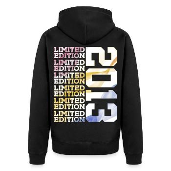 LIMITED EDITION 2013 - 13 JAHRE - 13. GEBURTSTAG - Unisex Premium Bio Zip Hoodie - Schwarz - Hinten - Nico (187cm)