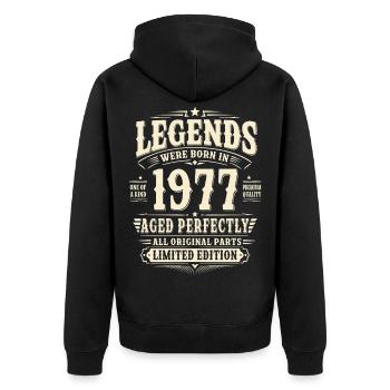49. Geburtstag Geschenk Mann 1977 Vintage Retro - Unisex Premium Bio Zip Hoodie - Schwarz - Hinten - Nico (187cm)