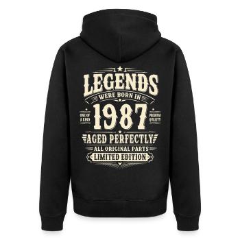 39. Geburtstag Geschenk Mann 1987 Vintage Retro - Unisex Premium Bio Zip Hoodie - Schwarz - Hinten - Nico (187cm)