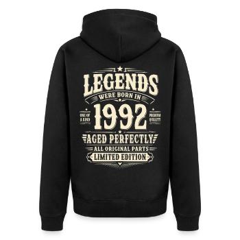 33. Geburtstag Geschenk Mann 1992 Vintage Retro - Unisex Premium Bio Zip Hoodie - Schwarz - Hinten - Nico (187cm)